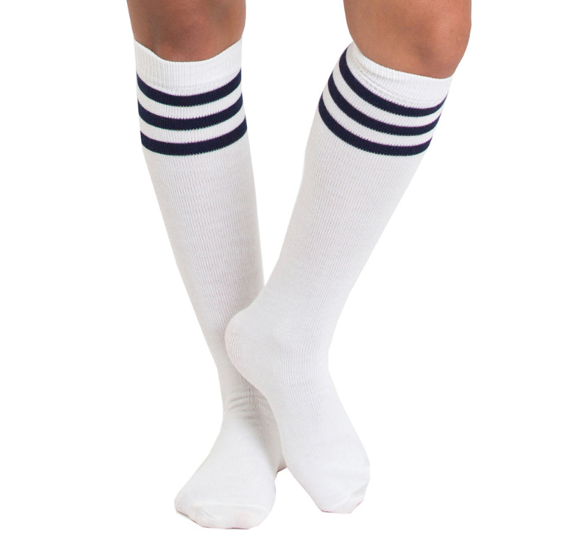 White Black Stipes Tube Socks